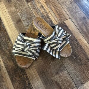 Sam Edelman Black and White Striped Bow Slide Sandals